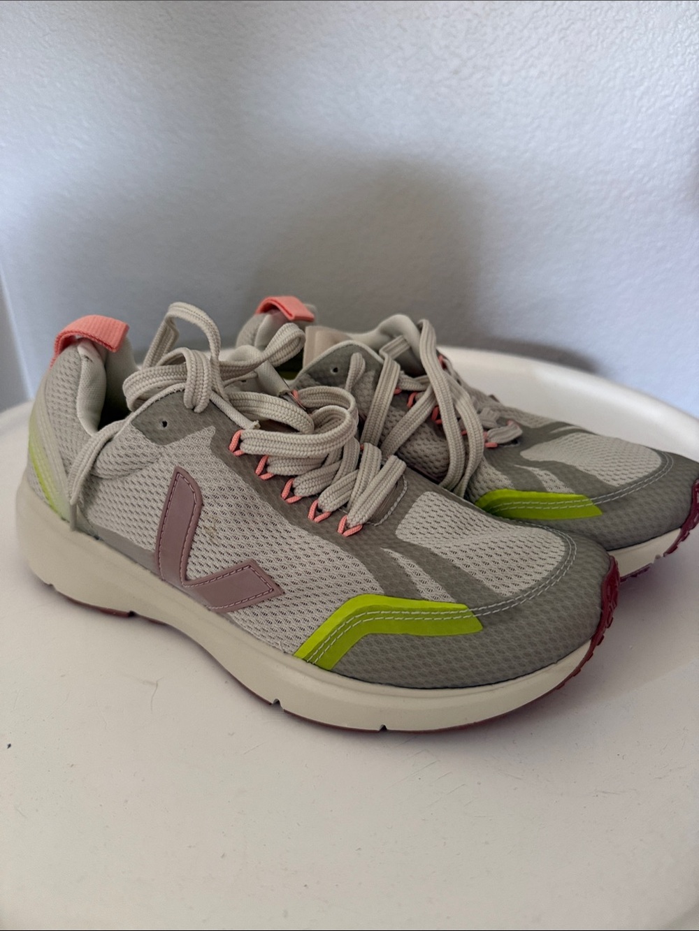Veja Women's Gray Sneakers with Pink & Lime Accents